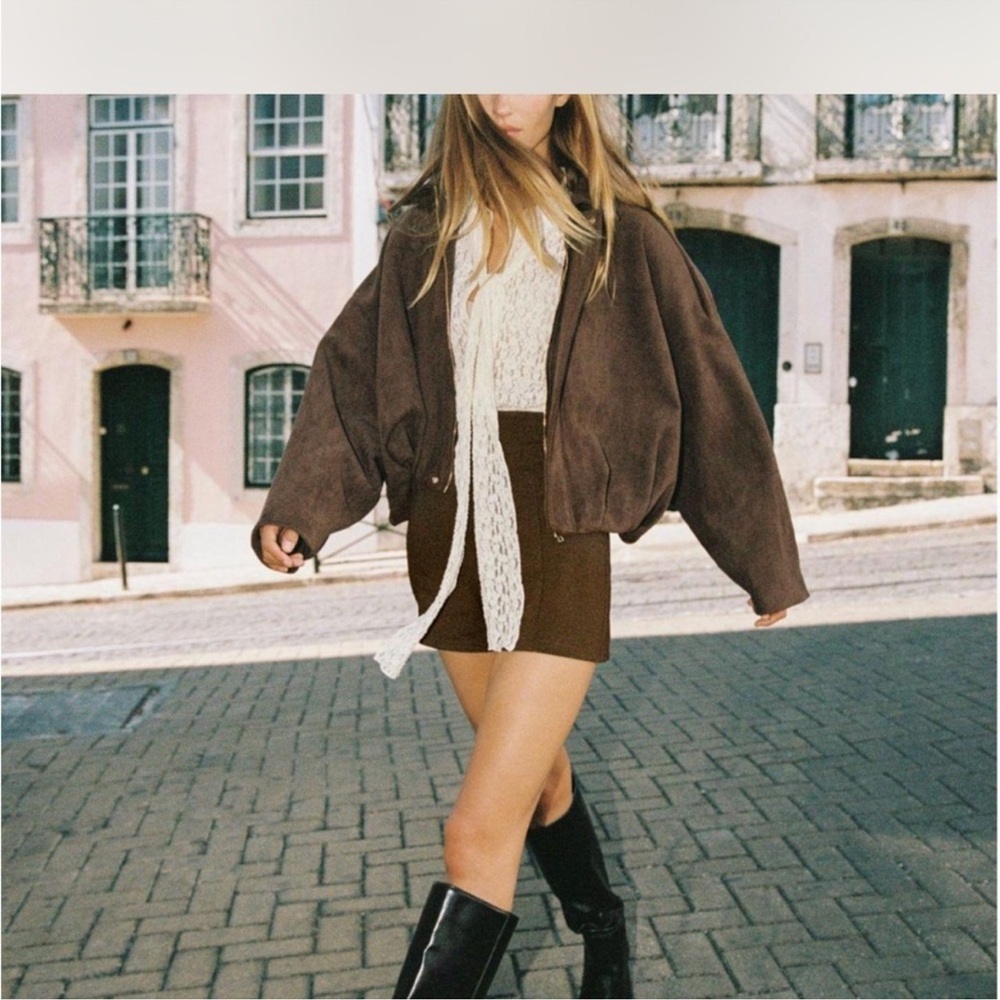 Viral Brown Suede Bomber Coat - M and L